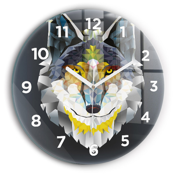 Round glass clock Wolf head