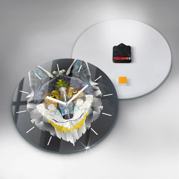 Round glass clock Wolf head