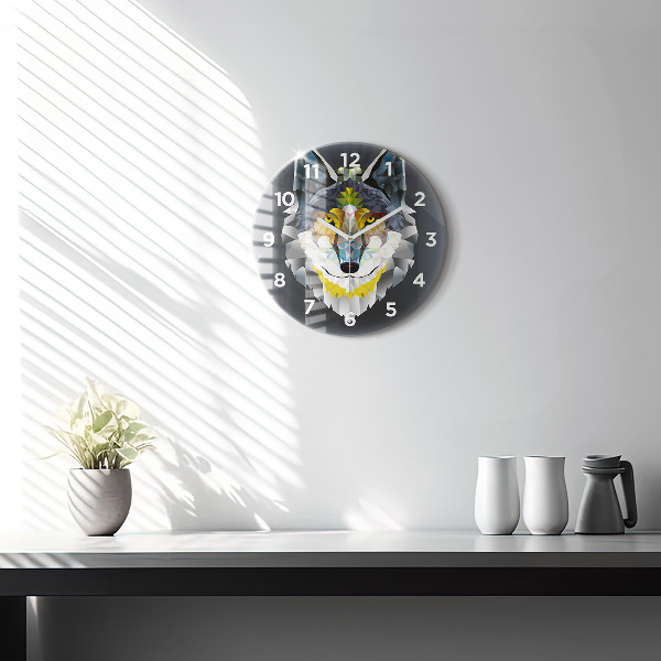 Round glass clock Wolf head