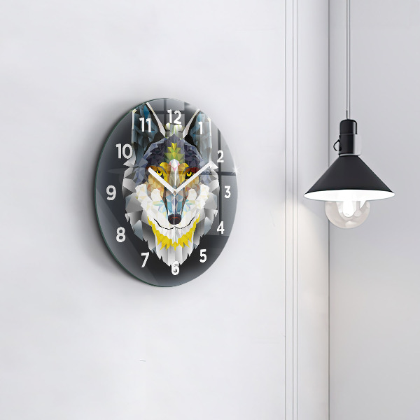 Round glass clock Wolf head
