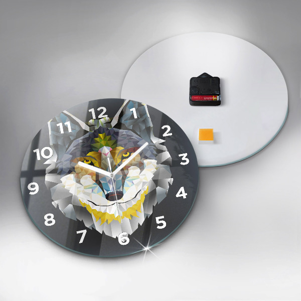 Round glass clock Wolf head