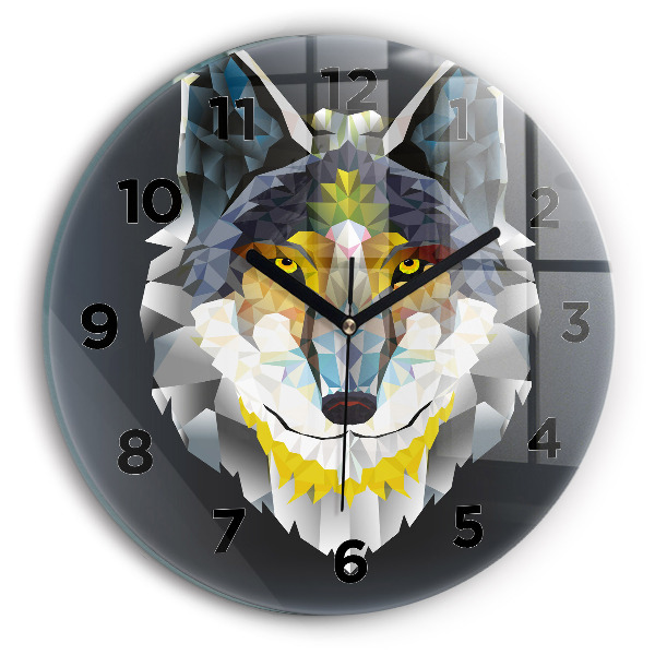 Round glass clock Wolf head