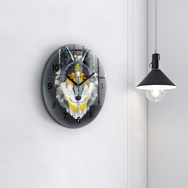 Round glass clock Wolf head