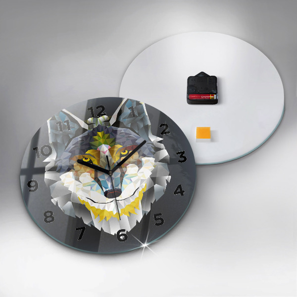 Round glass clock Wolf head