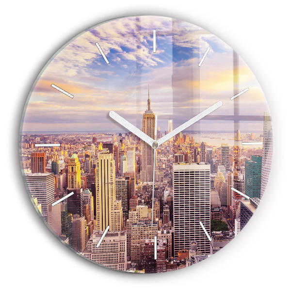 Round glass clock Sunset New York