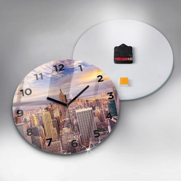 Round glass clock Sunset New York