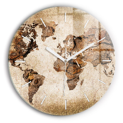 Round glass clock Vintage world map