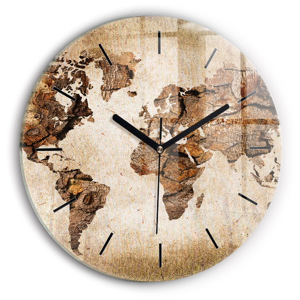 Round glass clock Vintage world map