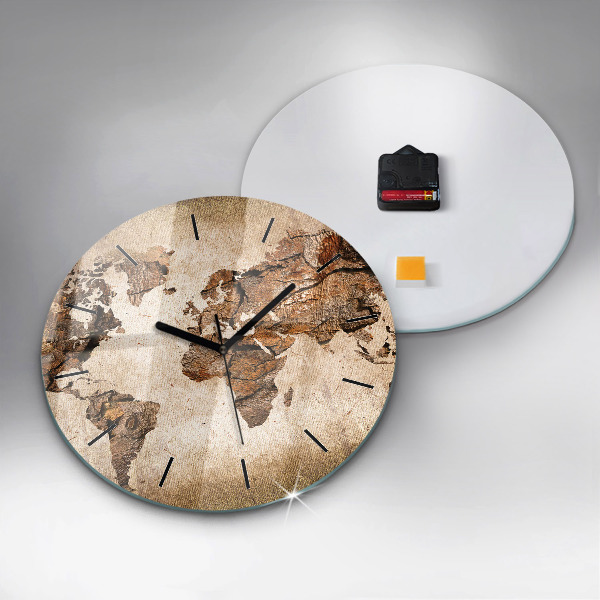 Round glass clock Vintage world map
