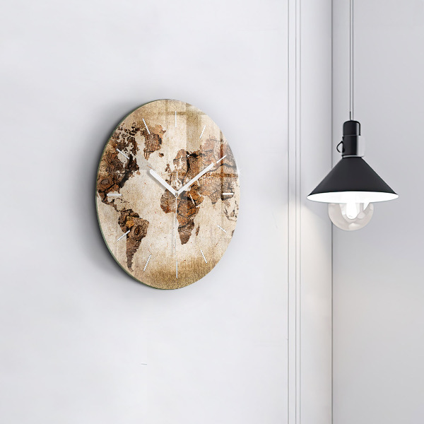 Round glass clock Vintage world map