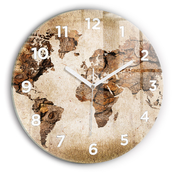 Round glass clock Vintage world map
