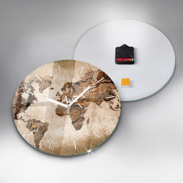 Round glass clock Vintage world map