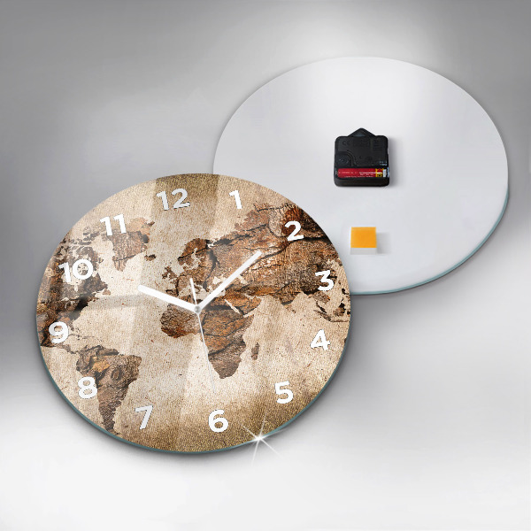 Round glass clock Vintage world map