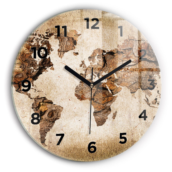 Round glass clock Vintage world map