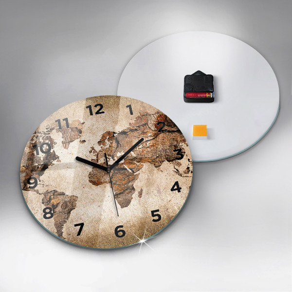 Round glass clock Vintage world map