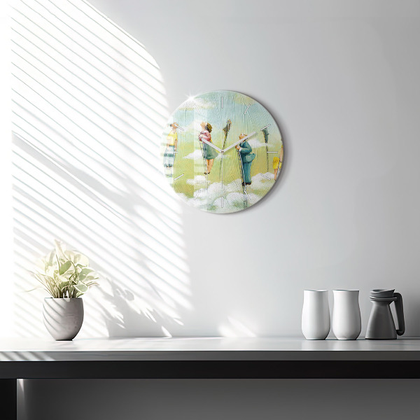 Round glass clock People on ladders