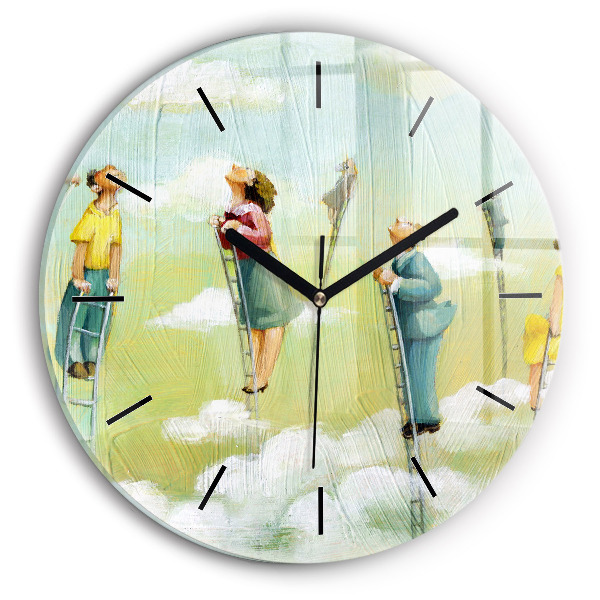 Round glass clock People on ladders