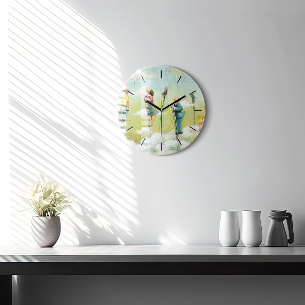 Round glass clock People on ladders