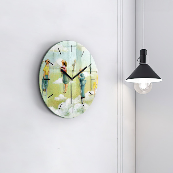 Round glass clock People on ladders