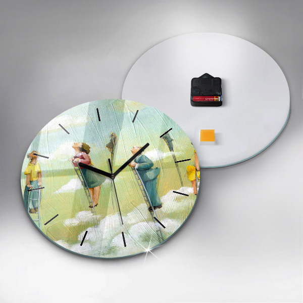 Round glass clock People on ladders