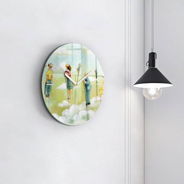 Round glass clock People on ladders