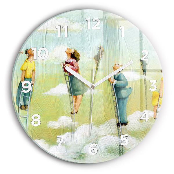 Round glass clock People on ladders