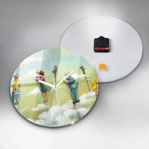 Round glass clock People on ladders