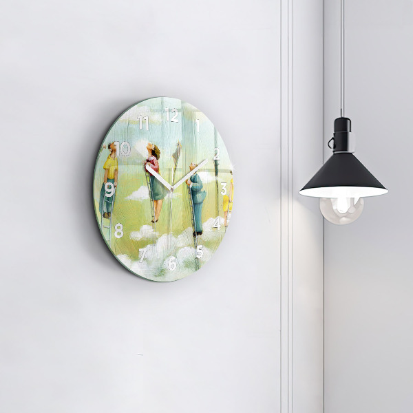 Round glass clock People on ladders