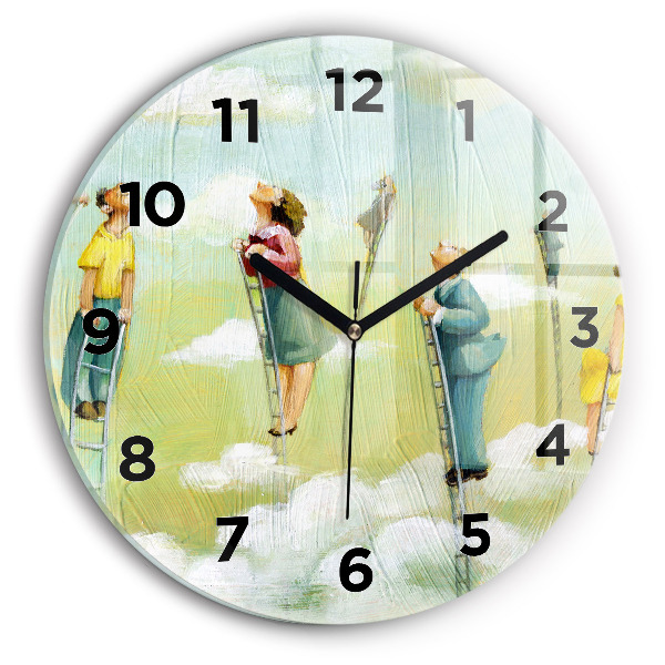 Round glass clock People on ladders