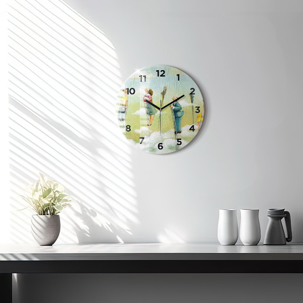 Round glass clock People on ladders
