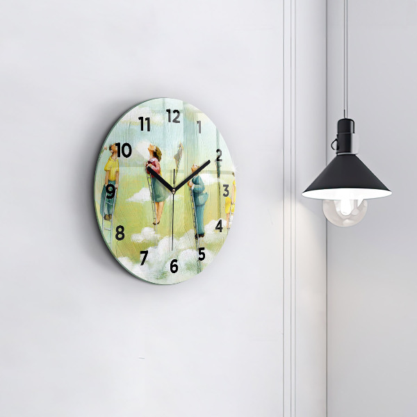 Round glass clock People on ladders