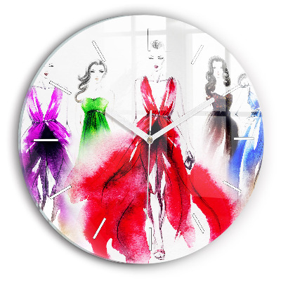 Round glass clock Women in colorful dresses