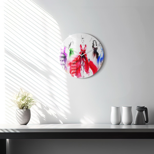 Round glass clock Women in colorful dresses