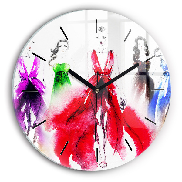 Round glass clock Women in colorful dresses