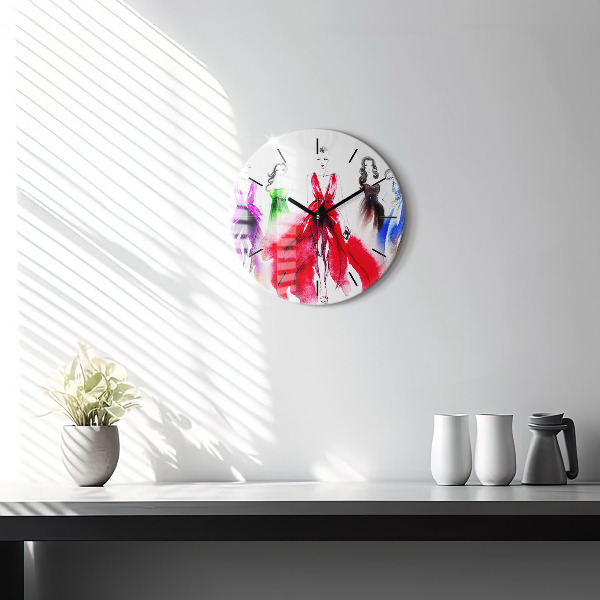 Round glass clock Women in colorful dresses