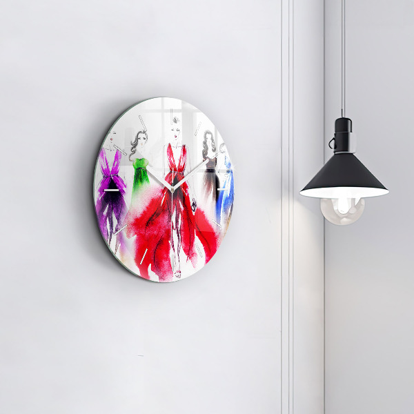 Round glass clock Women in colorful dresses