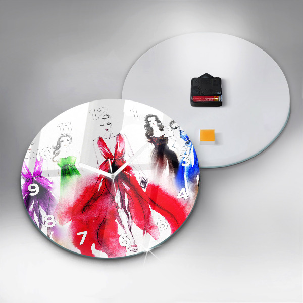 Round glass clock Women in colorful dresses