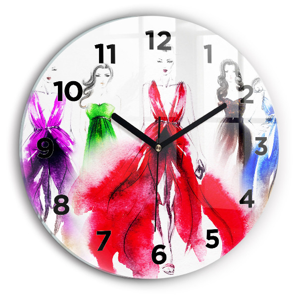 Round glass clock Women in colorful dresses