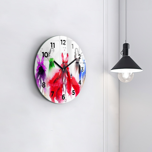 Round glass clock Women in colorful dresses