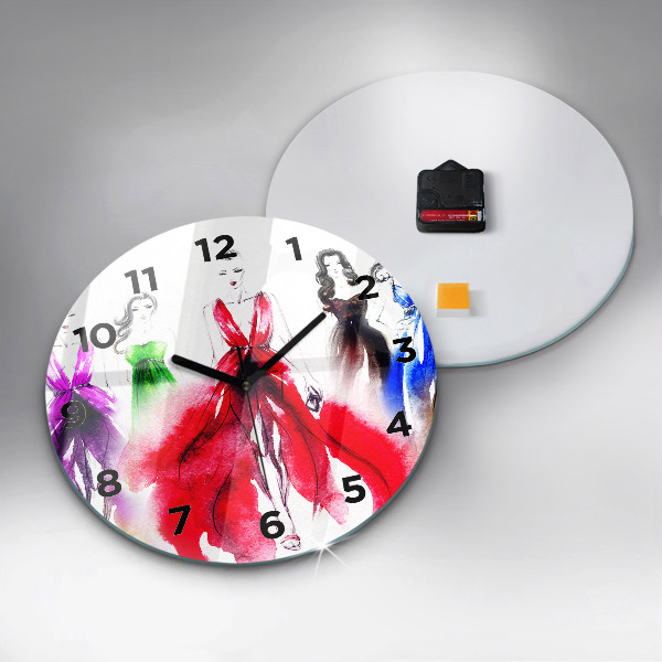 Round glass clock Women in colorful dresses