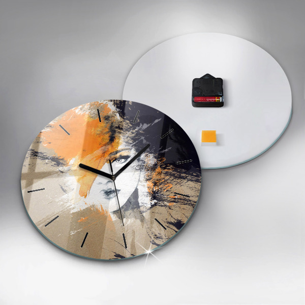 Round glass clock Portrait of a woman abstract