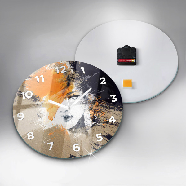 Round glass clock Portrait of a woman abstract