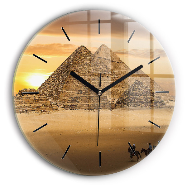 Round glass clock Pyramids and sunset