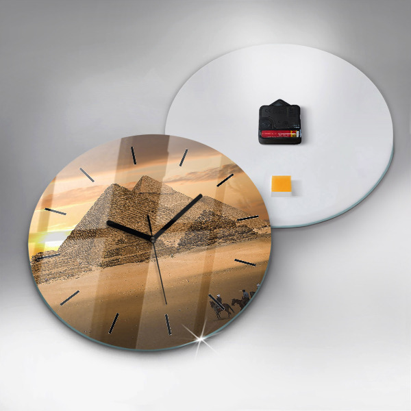 Round glass clock Pyramids and sunset