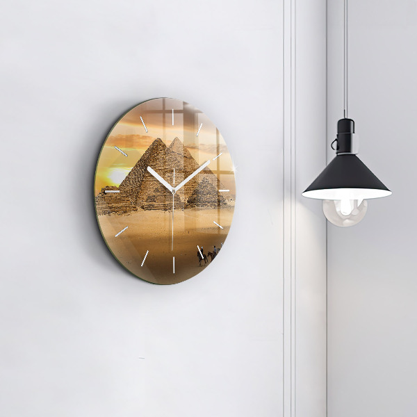 Round glass clock Pyramids and sunset
