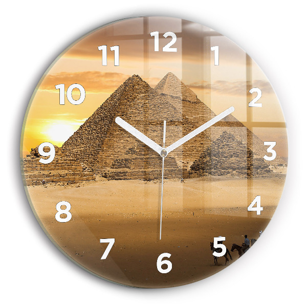 Round glass clock Pyramids and sunset
