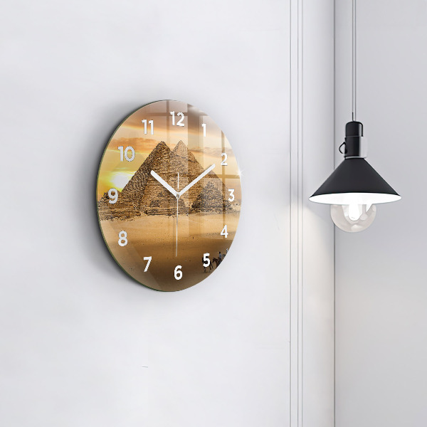 Round glass clock Pyramids and sunset