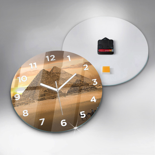 Round glass clock Pyramids and sunset