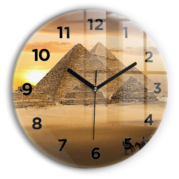 Round glass clock Pyramids and sunset