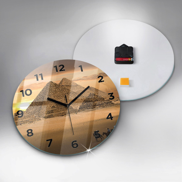 Round glass clock Pyramids and sunset